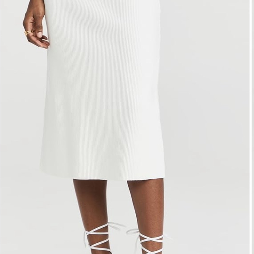 Vince Ribbed White Midi Skirt